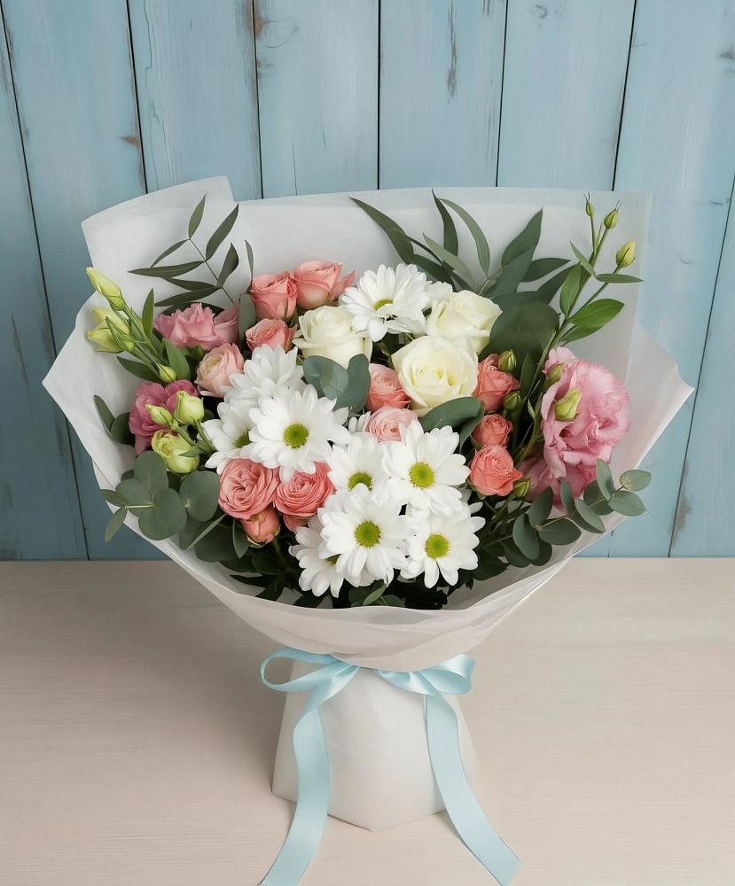 Букет цветов из: Розы, Лизиантусы и Хризантемы в Майдарово