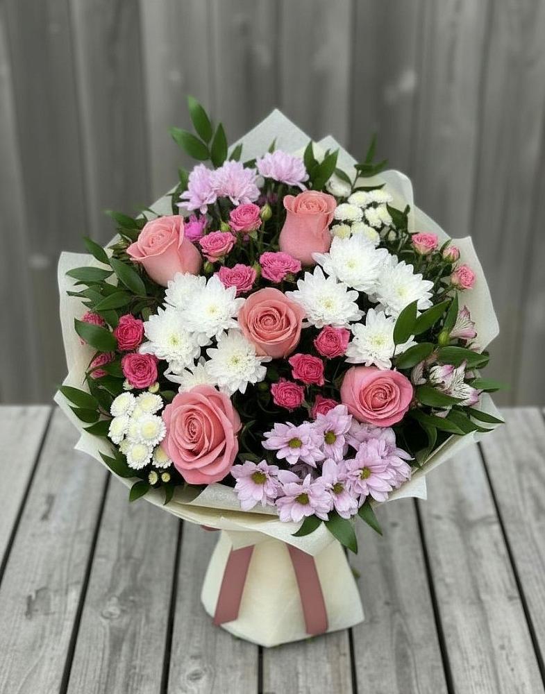 Букет цветов из: Альстромерии, Гвоздики, Розы и Хризантемы в Майдарово