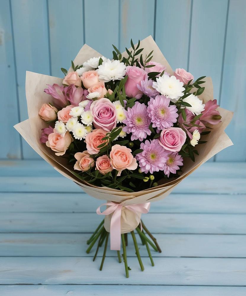Букет цветов из: Хризантемы, Розы и Альстромерии в Майдарово