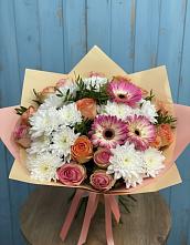 Букет цветов из:  Розы, Герберы и Хризантемы в Майдарово