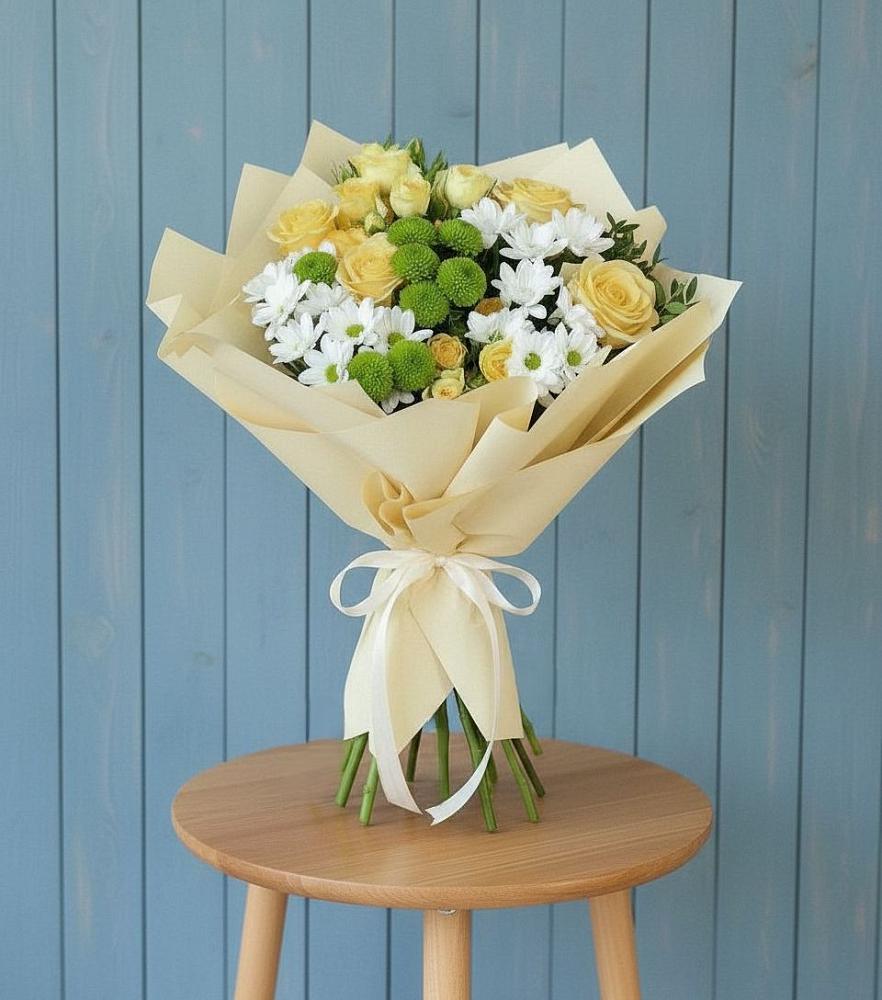 Букет цветов из: Хризантемы и Розы в Майдарово