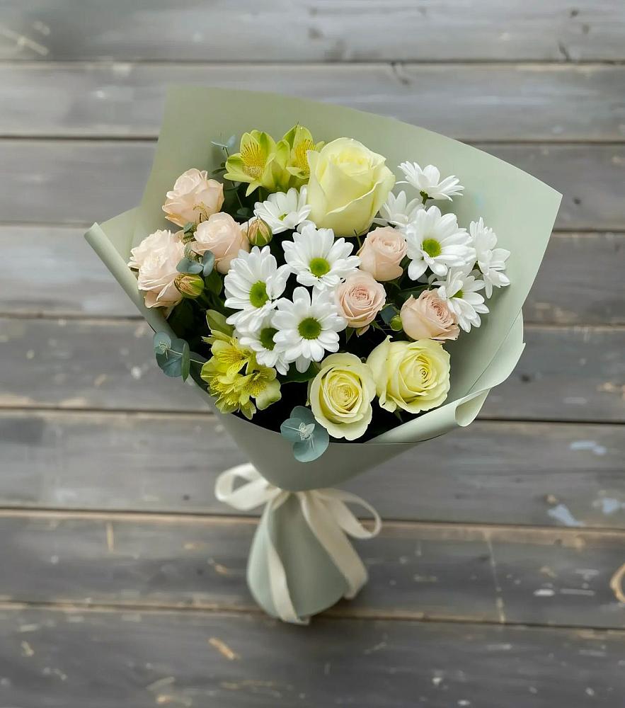 Букет цветов из: Альстромерии, Розы и Хризантемы в Майдарово
