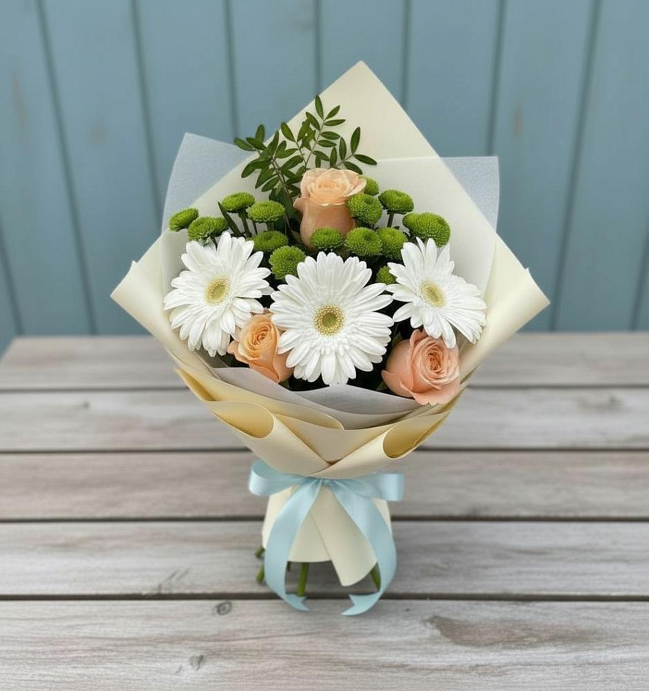 Букет цветов из: Герберы, Розы и Хризантемы в Майдарово