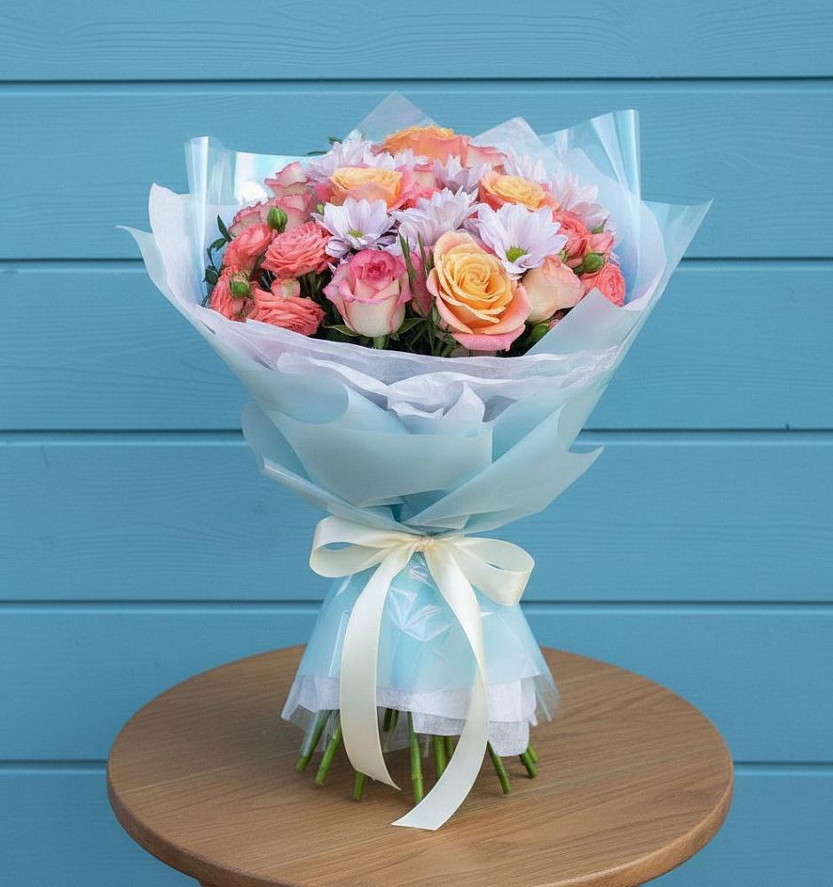 Букет цветов из: Хризантемы и Розы в Майдарово