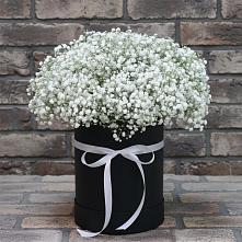 Цветочная композиция из Гипсофила в шляпной коробке в Майдарово