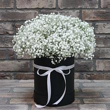 Цветочная композиция из Гипсофила в шляпной коробке в Майдарово