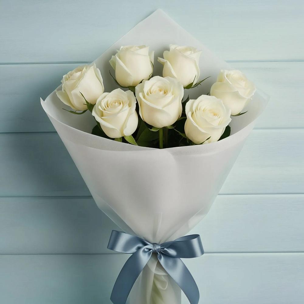 Букет 7 Белых роз Эдлесс Лав в Майдарово